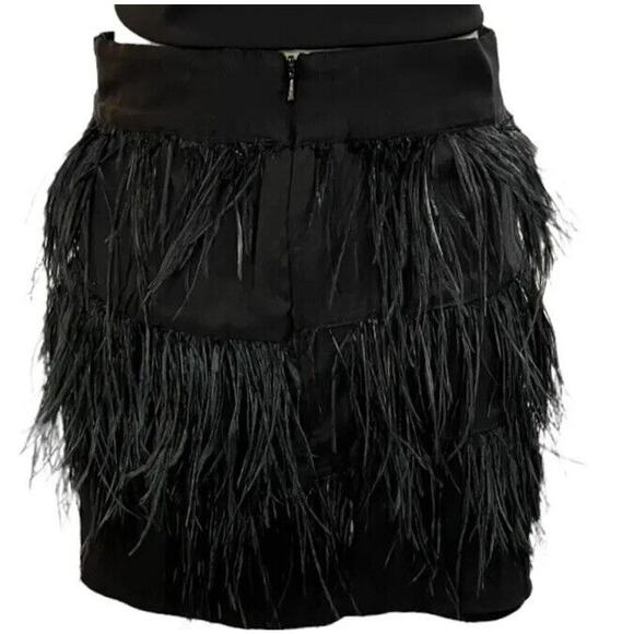 Milly Designer Black Silk Chemise Ostrich Feather Tiered Mini Skirt Women Size 2 - Picture 6 of 9